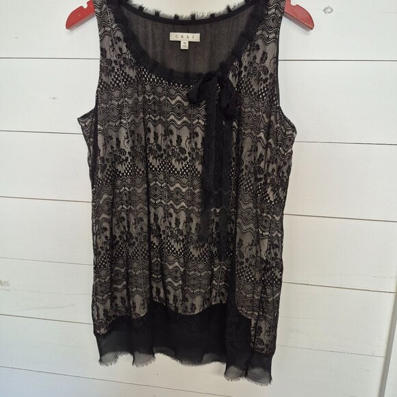 Cabi Womens Black Lace Sleeveless Top W/ Bow Detail Size M - Picture 5 of 7
